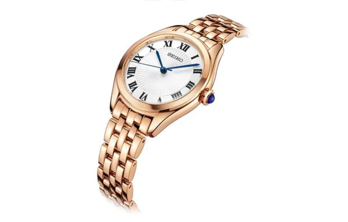 Fashion Blue White Dial Rose Gold Strap 5 Waterproof Quartz Watch